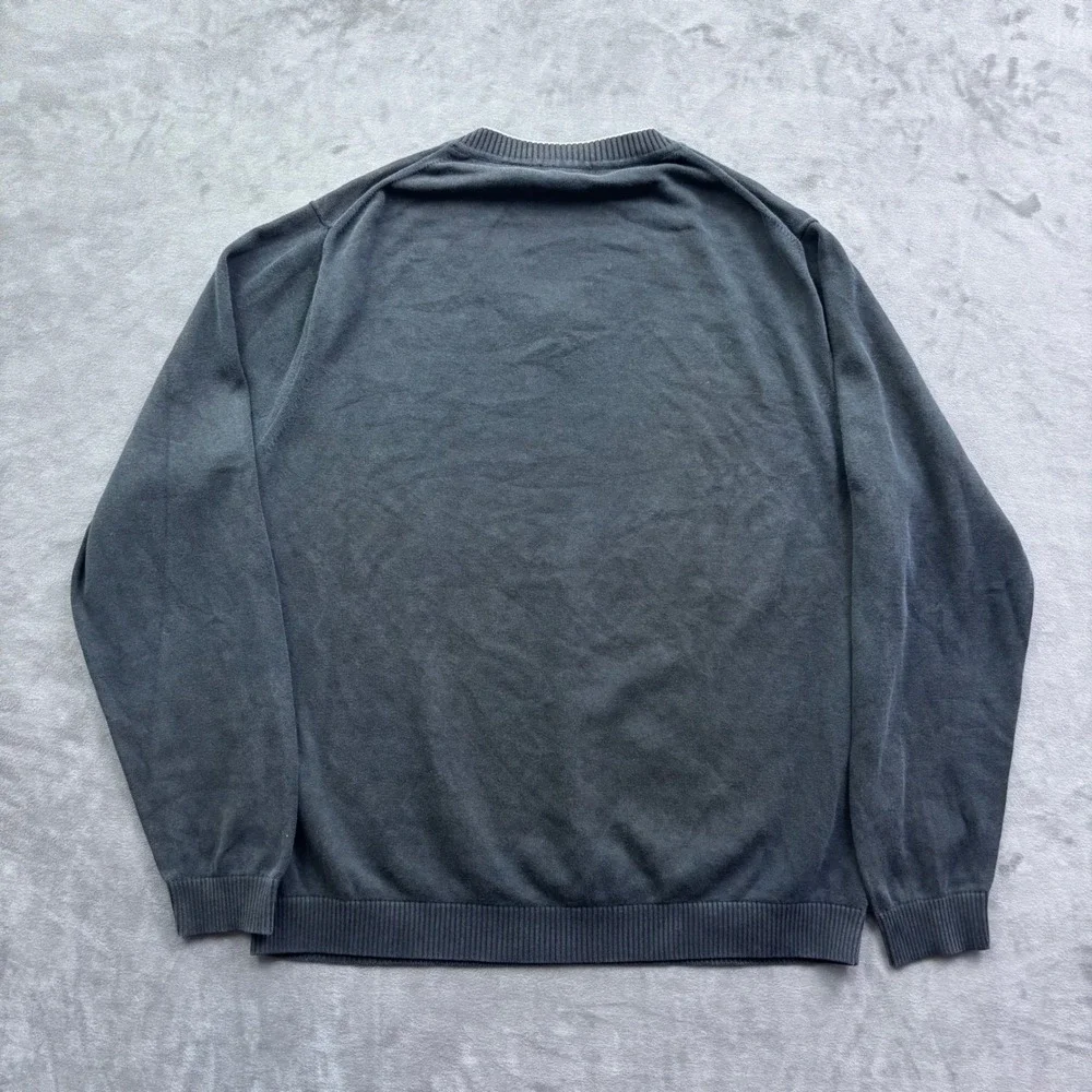 Claiborne Mens V-Neck Sweater Black Argyle Diamond Cotton Knit Pullover Large